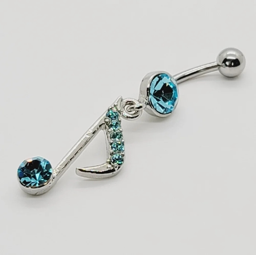 New Sterling Silver Blue Music Note Belly Ring